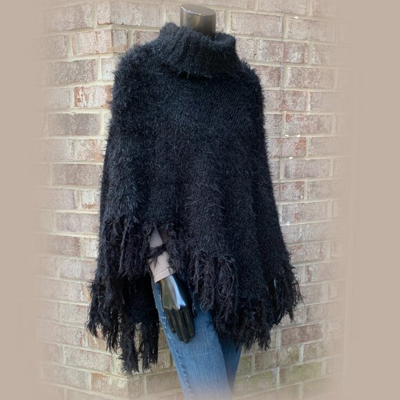 Betsey Johnson Fuzzy Knit Cowl Neck Poncho - Picture 5 of 8